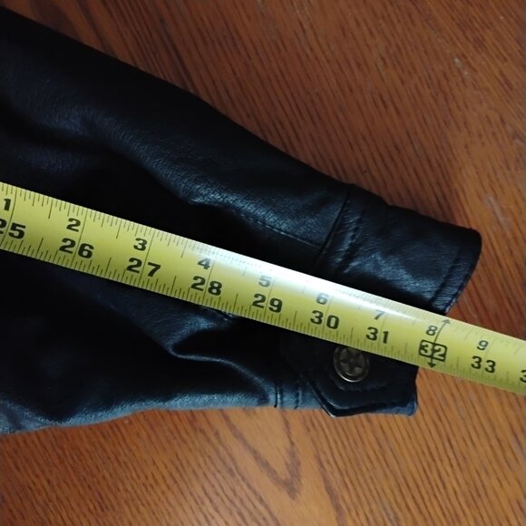 Vintage Comint Black Heavyweight Hooded Leather Coat Drawstring Waist M - Picture 8 of 9